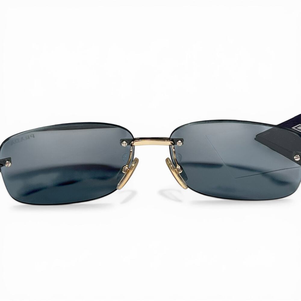 Prada SPR 68Z Unisex Rimless Rectangle Sunglasses Pale Gold & Grey Gradient - Picture 5 of 11
